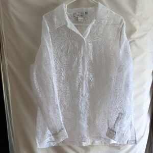 TanJay White Leaf-Textured Long-Sleeve Button Shirt